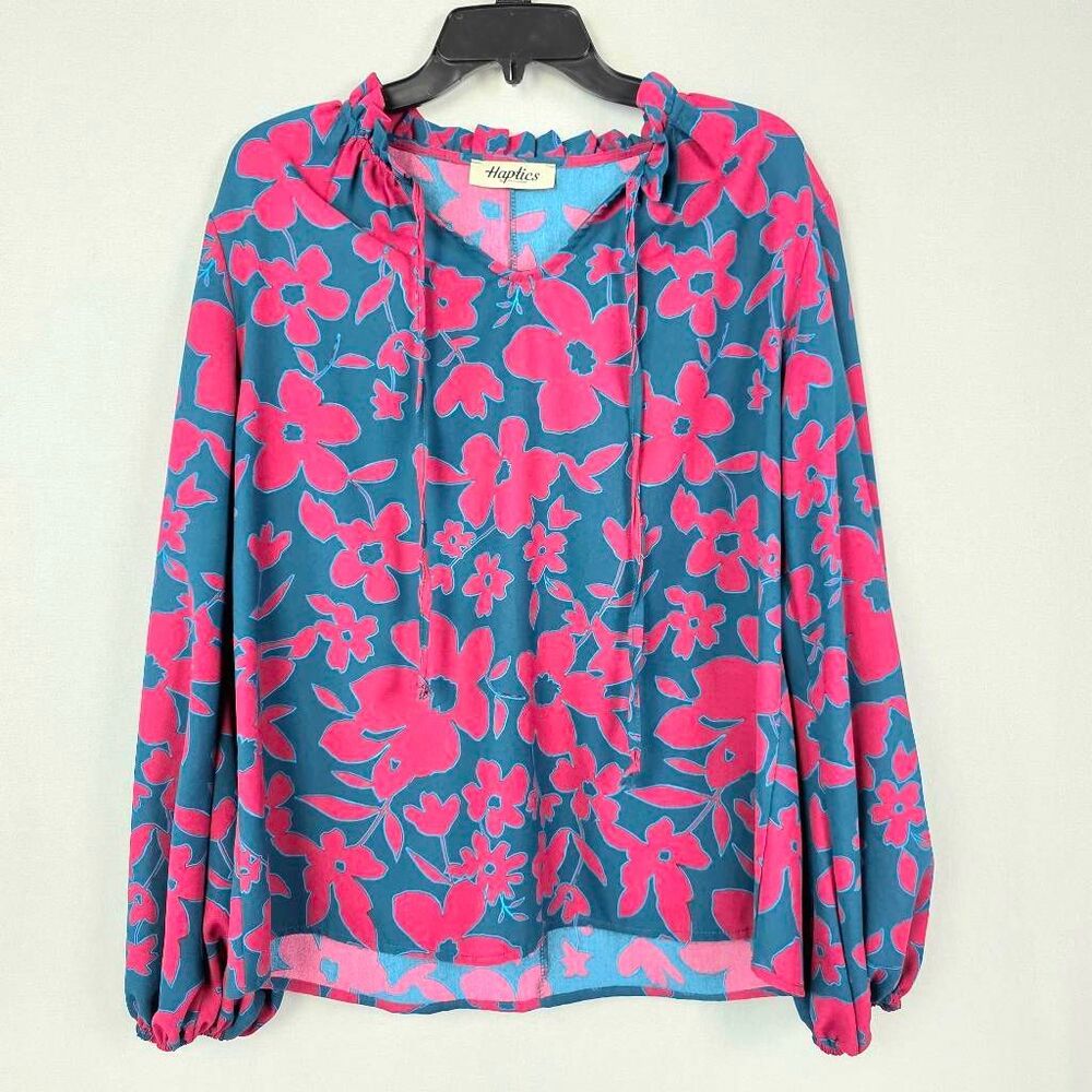 Haptics Floral Blouse Pink Blue Long Sleeve Top Large